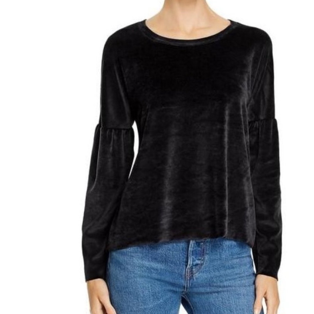 Goldie Velour Velvet Sweatshirt Top Long Sleeve Scoop Neck Charcoal Gray Size L